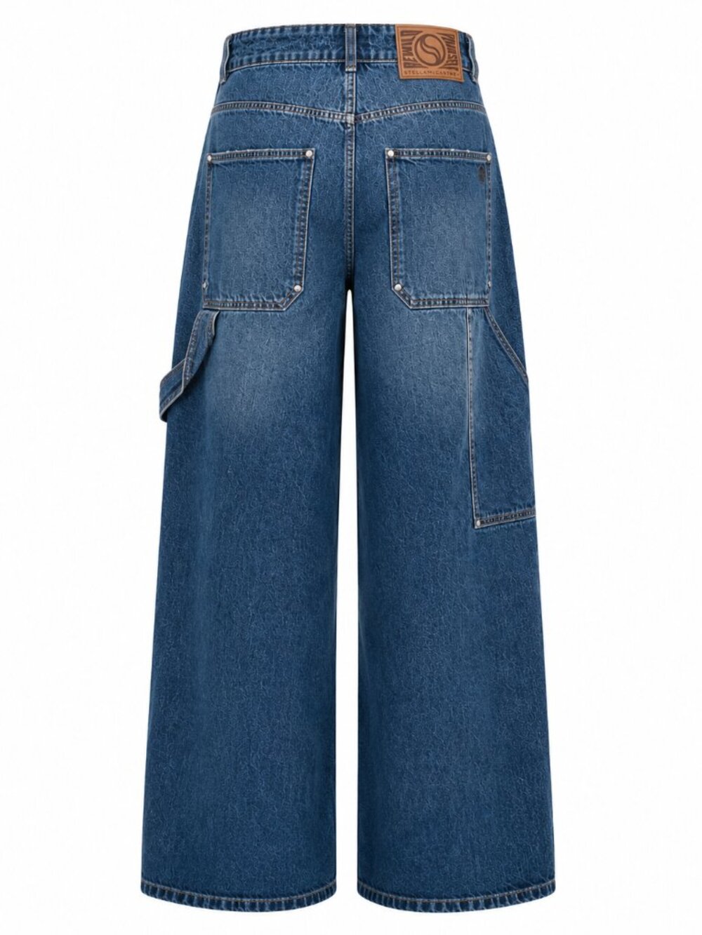 NWOT STELLA MCCARTNEY DARK BLUE VINTAGE WORKWEAR WIDE-LEG CARPENTER DENIM JEANS - Picture 2 of 11